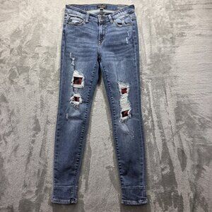 Judy Blue Jeans Womens 7 28 Blue Skinny Fit Distressed Plaid Patchwork Ripped